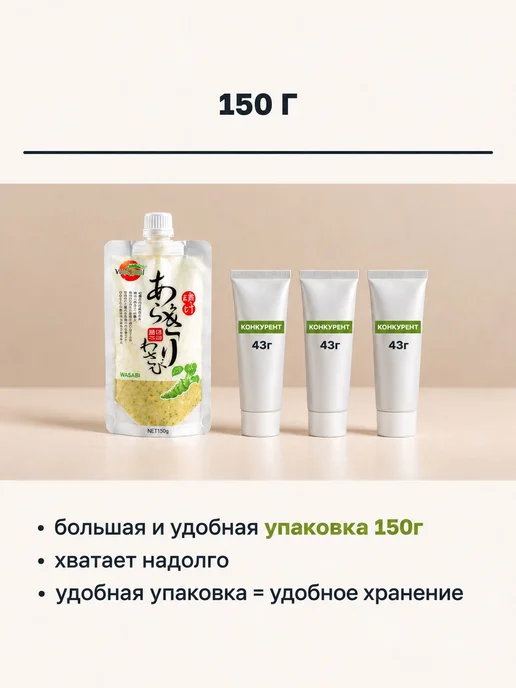 Васаби с кусочками натурального корня, паста для суши и 150, вариант, фото 3