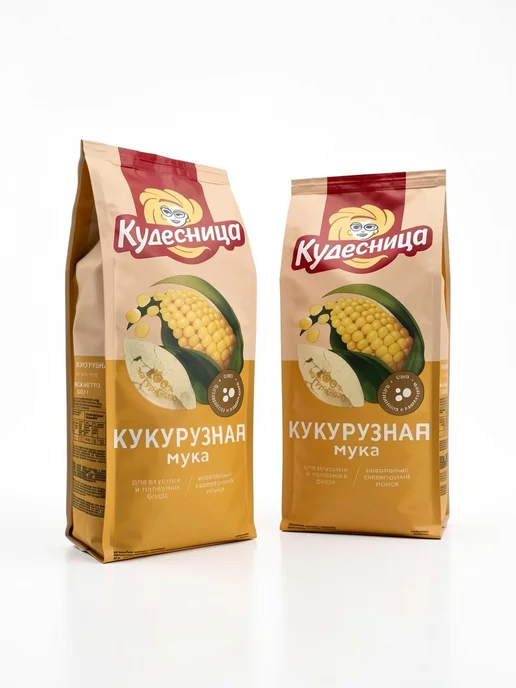 Мука кукурузная Кудесница 2 шт по 500 г без глютена, тонкого, 2 шт, 500 г