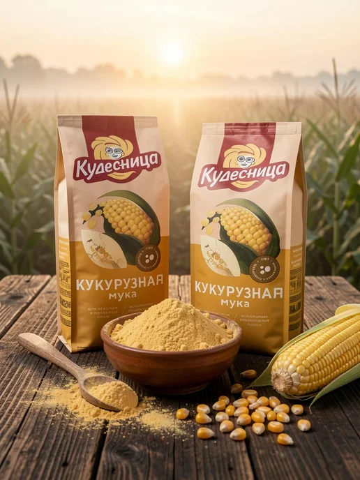 Мука кукурузная Кудесница 2 шт по 500 г без глютена, тонкого, 2 шт, 500 г, фото 2
