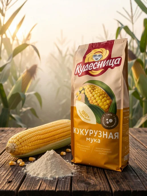 Мука кукурузная Кудесница 2 шт по 500 г без глютена, тонкого, 2 шт, 500 г, фото 4