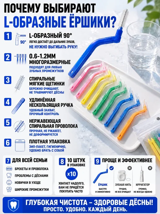 Межзубные ершики L-type MIX, набор 10 шт, для чистки зубов, 10 шт, фото 2