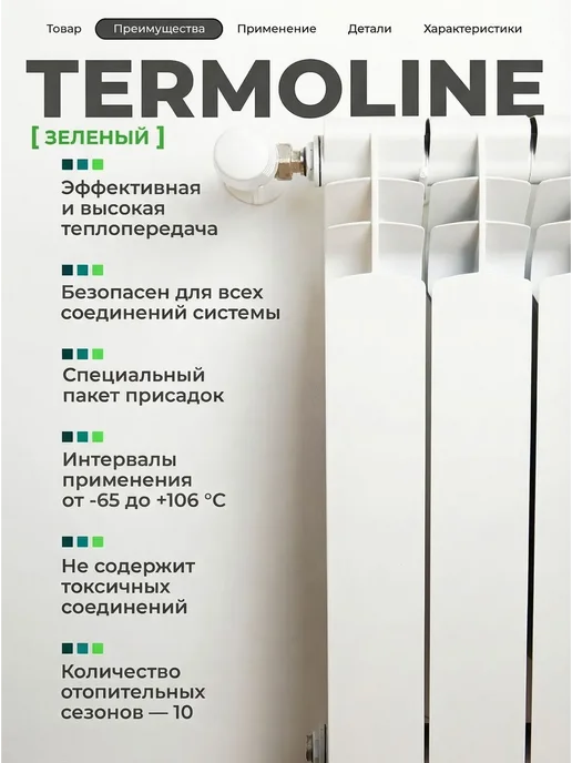 Теплоноситель для систем отопления TERMOLINE -65 зеленый (10, зеленый, фото 2