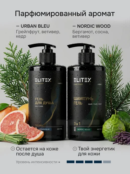 Набор гелей ELITEX муж 2×460мл гель+шампунь, 460 мл, фото 2