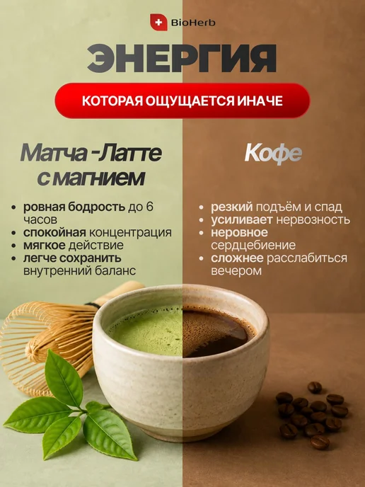 Матча латте с магнием, 100 г, чай без кофеина, от стресса и, 100 г, фото 6