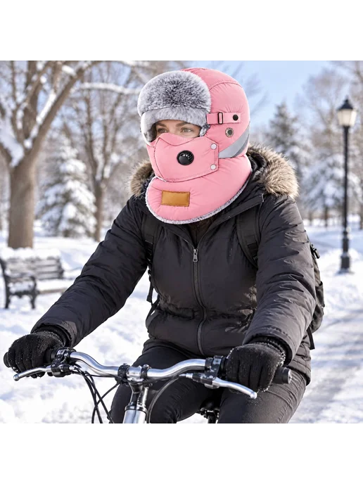 Унисекс шапка для велоспорта с очками Balaclava (Розовый), розовый