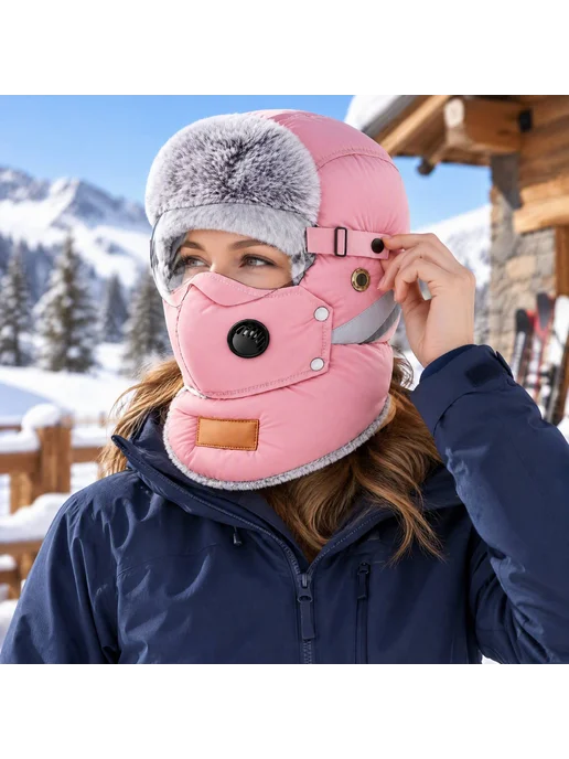 Унисекс шапка для велоспорта с очками Balaclava (Розовый), розовый, фото 2