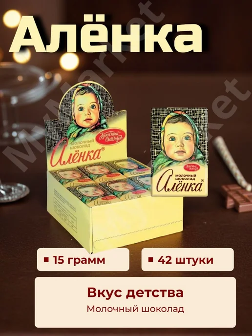 Шоколад Алёнка Молочный 15г 42шт, 15 г, 42 шт