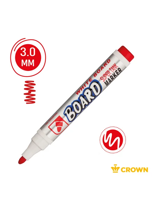 Маркер для белых досок Crown "Multi Board" красный, пулевид, белый, фото 2