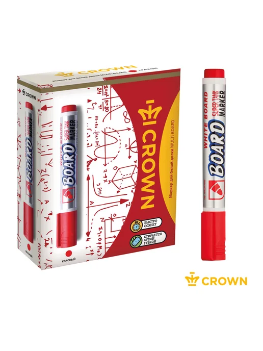 Маркер для белых досок Crown "Multi Board" красный, пулевид, белый, фото 5