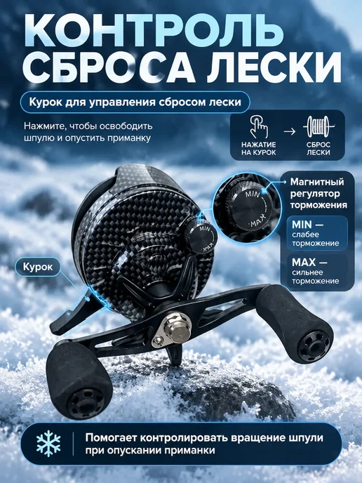 BoyaBy Мультипликаторная катушка для зимней рыбалки правая рука, черный, фото 4