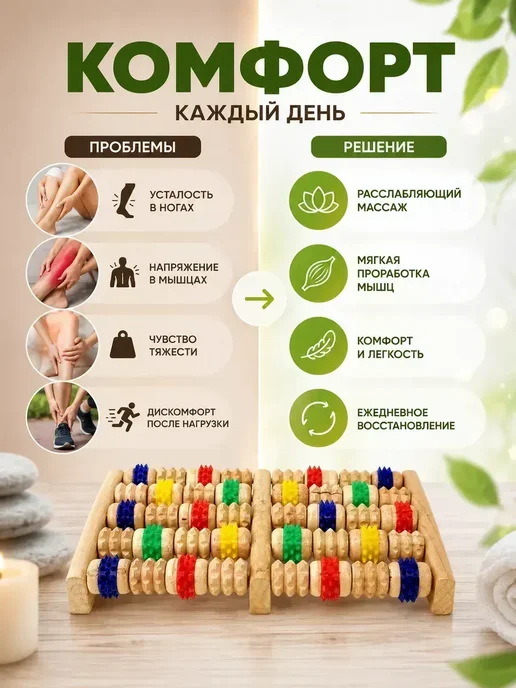 FranklinMIX Деревянный роликовый массажёр для уюта и прихожей, работы, бежевый, фото 2