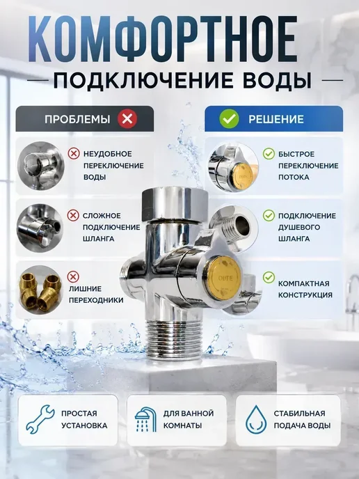 ФранклинМАРТ Дивертор переключатель для поездок и комфорта, дачи, офиса, серый, фото 2