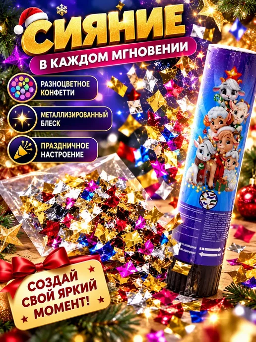 INTALEXAA Хлопушка новогодняя пружинная с конфетти праздничная, синий, фото 2