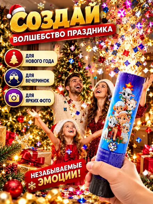 INTALEXAA Хлопушка новогодняя пружинная с конфетти праздничная, синий, фото 3