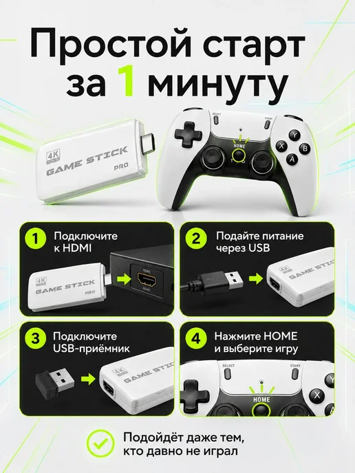 Игровая приставка для телевизора, ретро-консоль Game Stick, вариант, фото 2