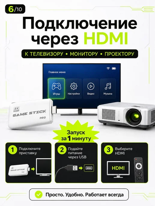 Игровая приставка для телевизора, ретро-консоль Game Stick, вариант, фото 6
