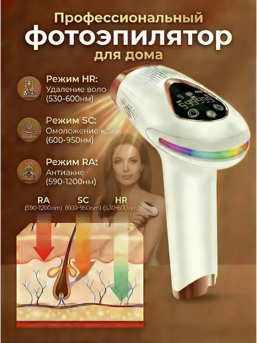 Фотоэпилятор лазерный для удаления волос домашний IPL, белый
