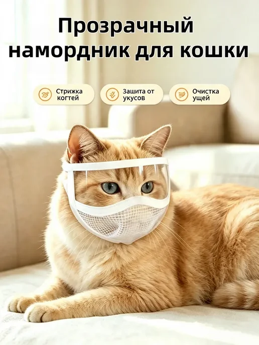 Прозрачный намордник для кошек, прозрачный, фото 2