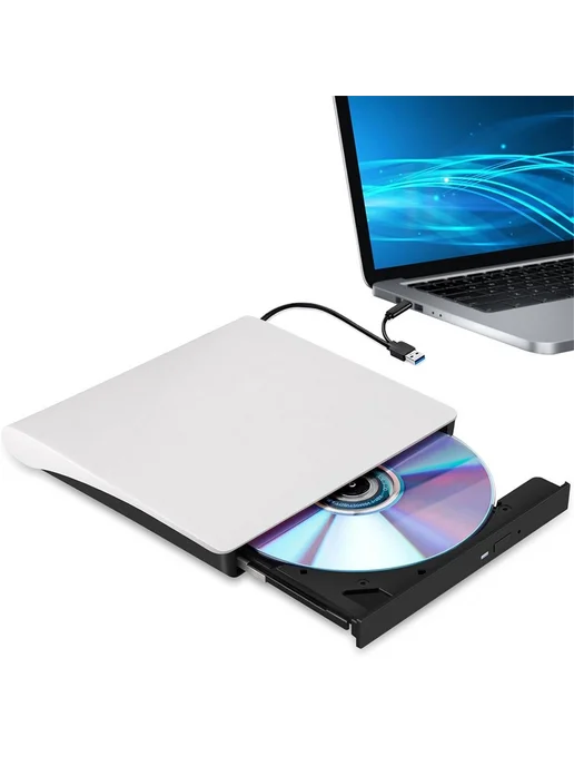 Внешний CD DVD-RW-привод USB 3.0 USB-C, белый, белый, фото 2