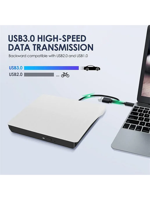 Внешний CD DVD-RW-привод USB 3.0 USB-C, белый, белый, фото 4