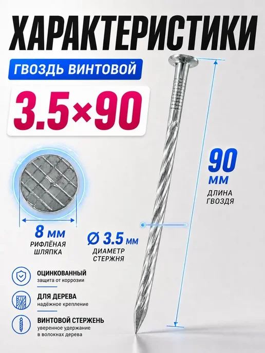 Гвозди винтовые 60мм 5кг строительные оцинкованные 2.8х60мм, 90мм, 5 кг, 3.5x90 мм, фото 2