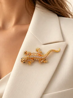 LUXE BELT Брошь ящерица со стразами