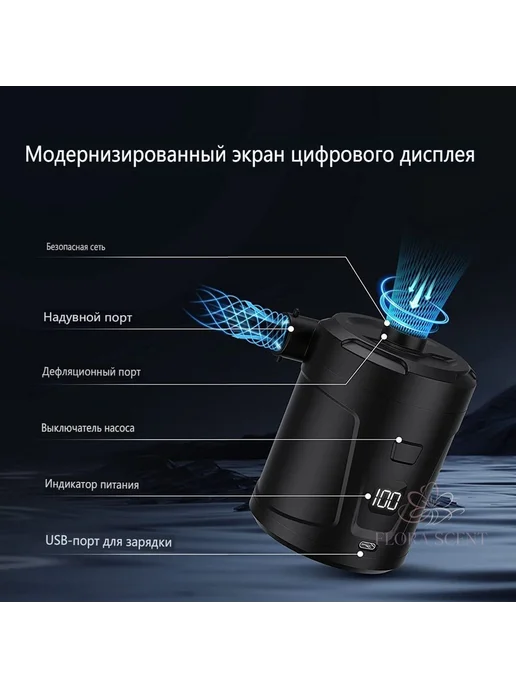 Портативный воздушный насос с аккумулятором, 4 насадки, черный, фото 2
