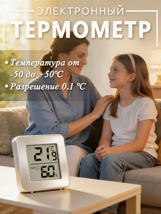 Термометр комнатный, гигрометр. Метеостанция. Цифровой измер, серый, фото 4