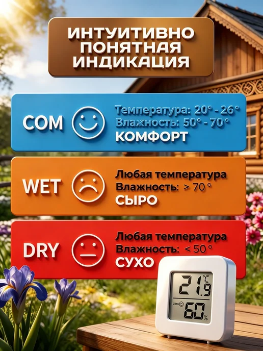 Термометр комнатный, гигрометр. Метеостанция. Цифровой измер, серый, фото 5