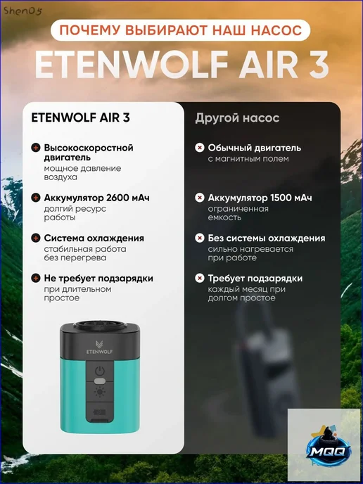 Воздушный насос с аккумулятором 2600 мАч для надувания, 2600 мАч, фото 7