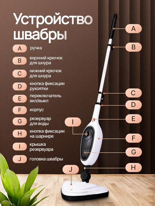 Многофункциональная паровая швабра для дома, белый, фото 7