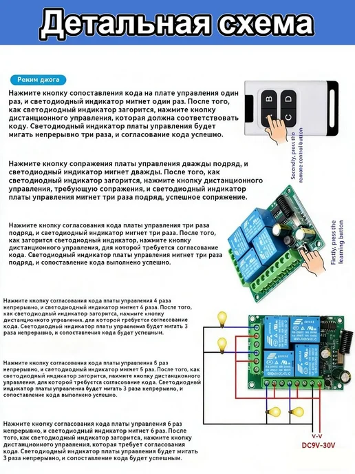 Беспроводной 4-канальный RF-приёмник 433 МГц, 12 В, до 60 м, 60 м, фото 6