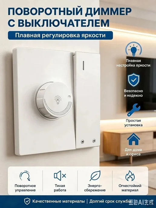 Двухклавишный накладной диммер 220 В, белый, белый, фото 4
