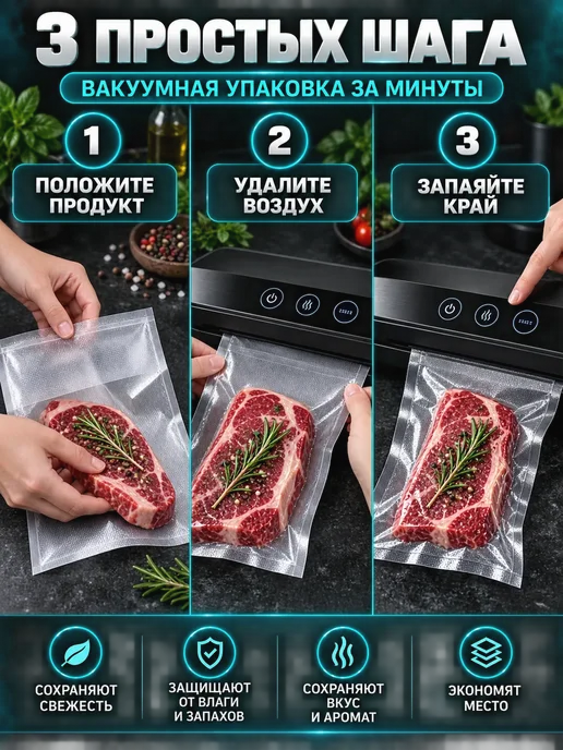 Пакеты для вакууматора рифленые 17х25 см 50 шт, 17x25 см, 100 шт, фото 5
