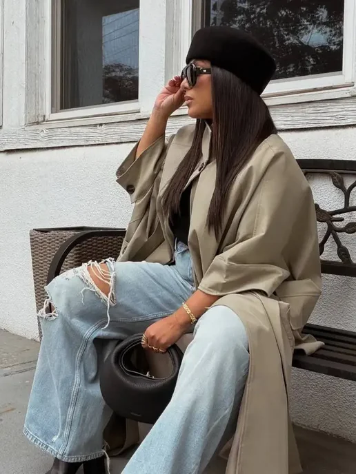 Пальто-накидка FANAN с высоким воротником, свободного кроя, бежевый, фото 6
