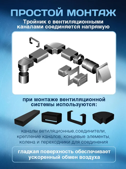 Тройник прямоугольный для вентиляции полистирол, вариант, фото 3