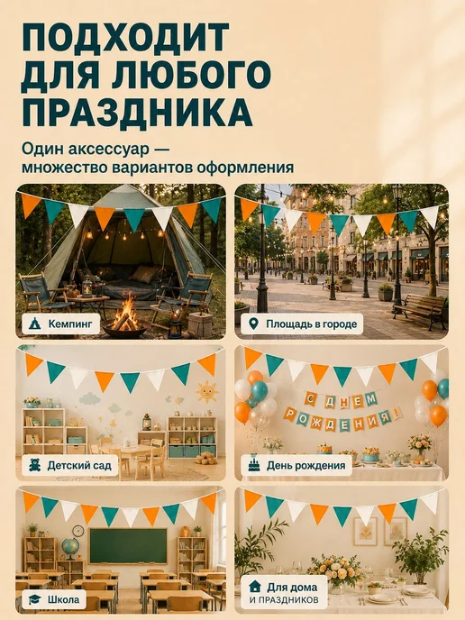 Гирлянда флажки морская, 10 м, 10 м, фото 7