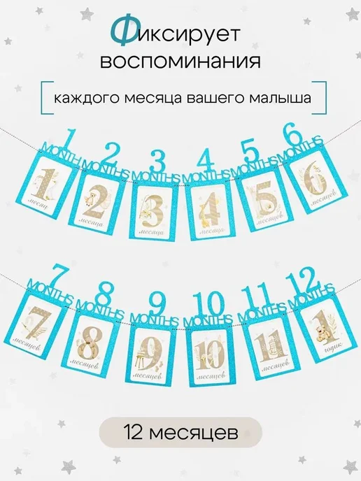 Гирлянда растяжка 1 год с днем рождения, голубой, фото 3