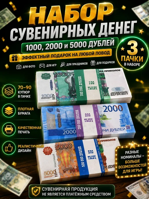 Игровые купюры рублей набор фальшивые деньги для конкурсов, вариант