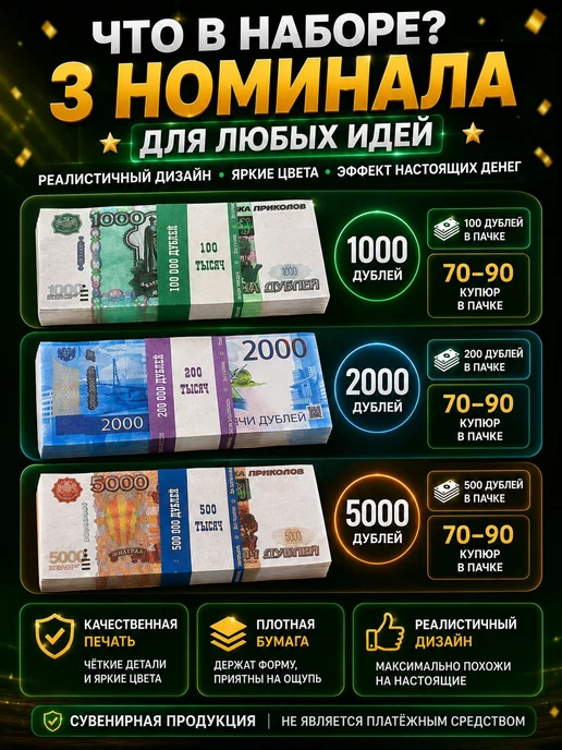 Игровые купюры рублей набор фальшивые деньги для конкурсов, вариант, фото 2