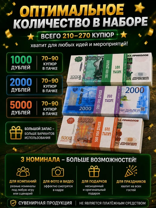 Игровые купюры рублей набор фальшивые деньги для конкурсов, вариант, фото 5
