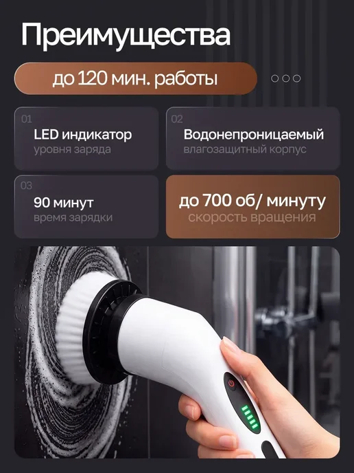 Электрическая щетка для уборки, белый, фото 2