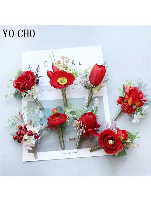 YO CHO Свадебный корсаж из шелка Красный, Corsage-2, красный, фото 2