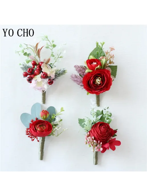 YO CHO Свадебный корсаж из шелка Красный, Corsage-2, красный, фото 3