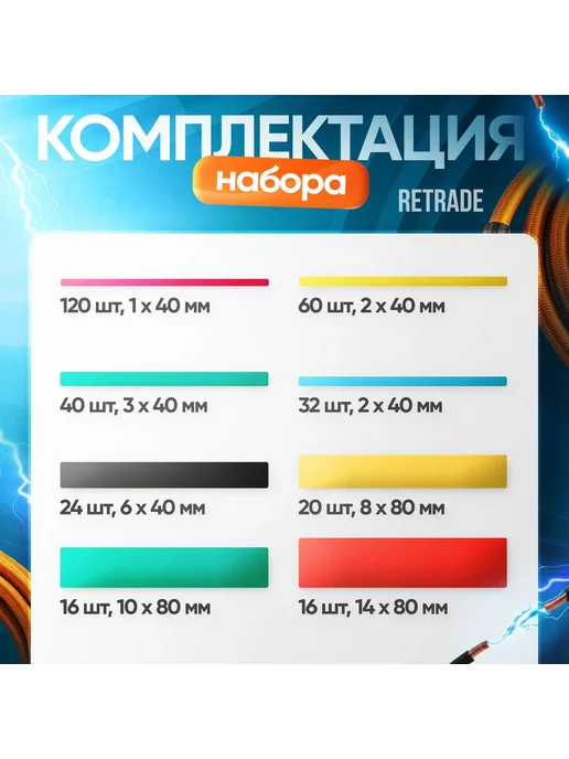 Термоусадка для проводов 328 шт. Термоусадочная трубка, 328 шт, фото 2