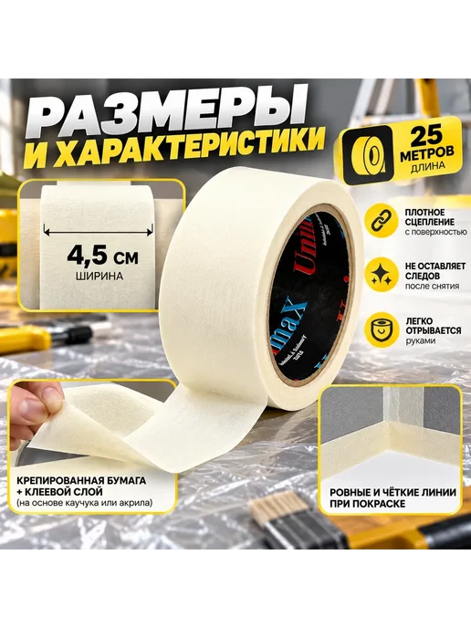 Сабишка Малярная клейкая лента скотч для покраски стен, потолка, белый, фото 3