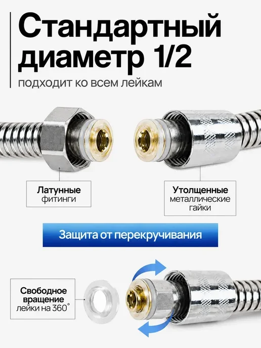 Душевой шланг 1,5 м усиленный, 1,5 м, фото 2