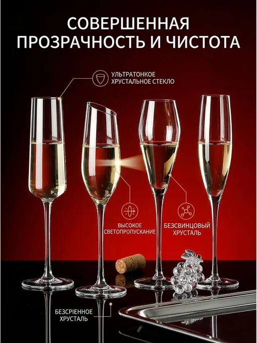 Фужер "скошенный бокал 200 мл" 200 мл 1 шт для шампанского, 200 мл, 200 мл, фото 2