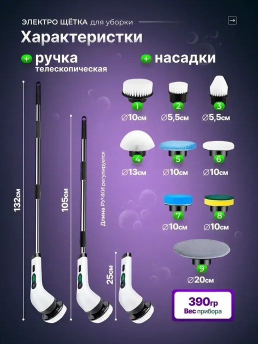 Щетка для уборки дома электрическая, белый, фото 4