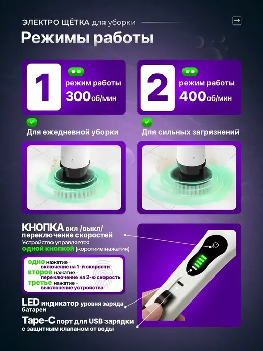 Щетка для уборки дома электрическая, белый, фото 6